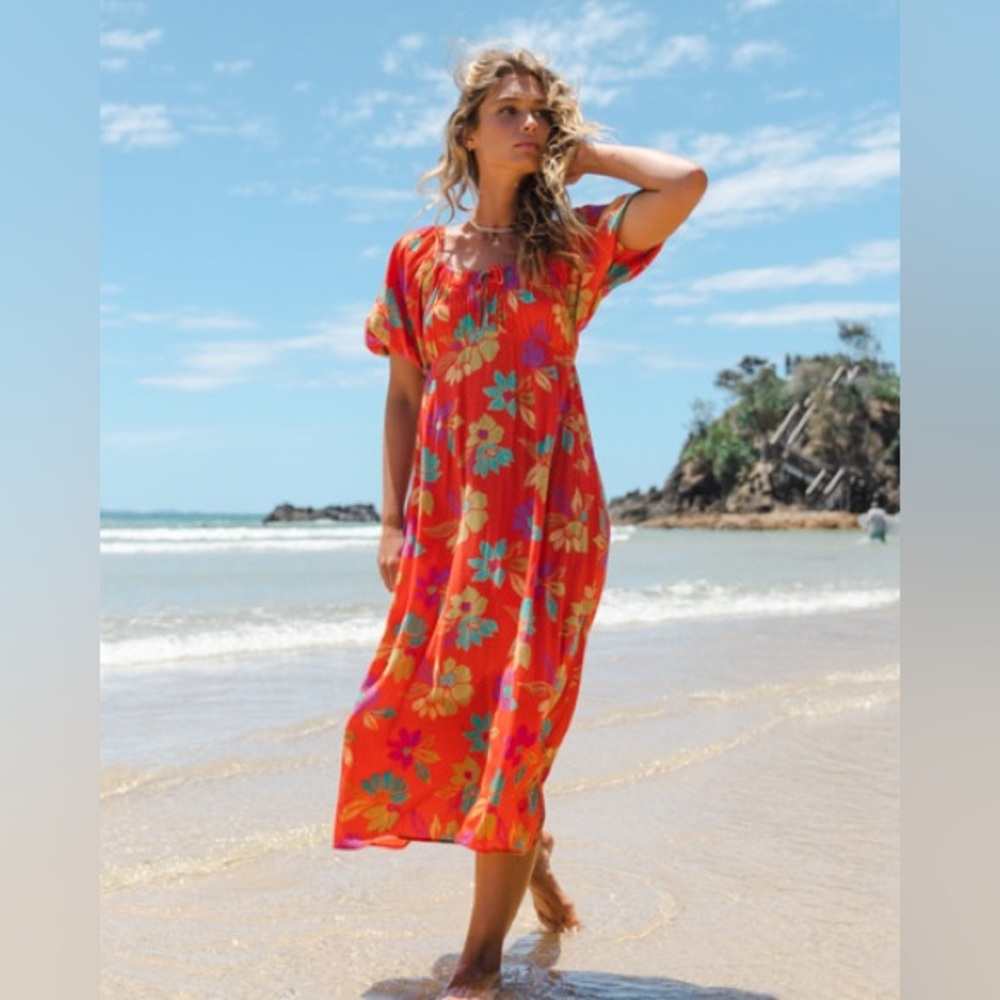 Billabong True Romance Midi Dress in Bright Poppy, Size XL 🎀